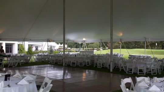 twin center pole white 60 x 60 tent with dance floor