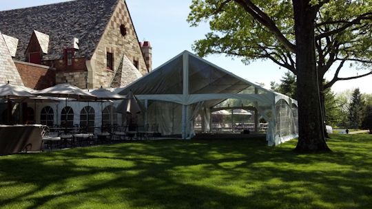Tent installed with clear side walls and clear ends