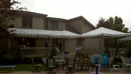 12 x 30 Frame Awning with a 15 x 15 frame tent on a deck