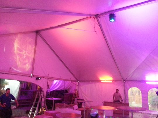 led up lights in tent for dance floor