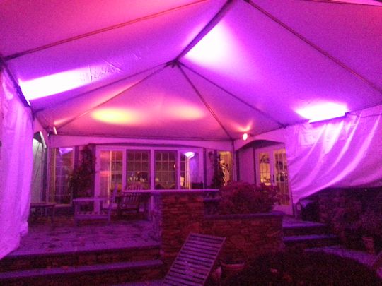 atmosphere up lighting in tent over patio