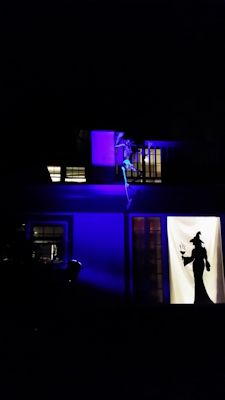 uv black light on house with skeleton