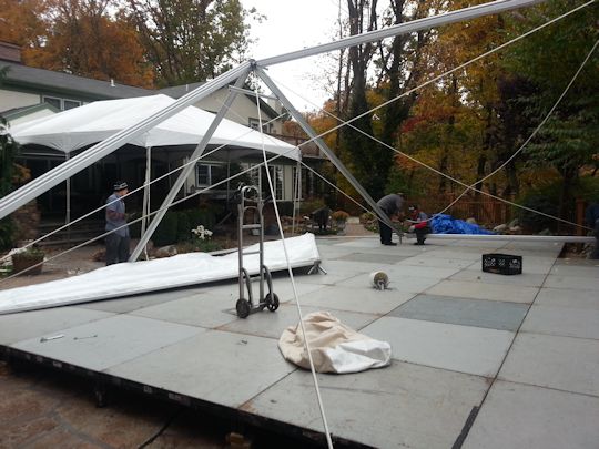 40 foot wide gable tent installed over floor