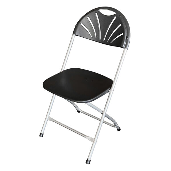 Black round back folding chair